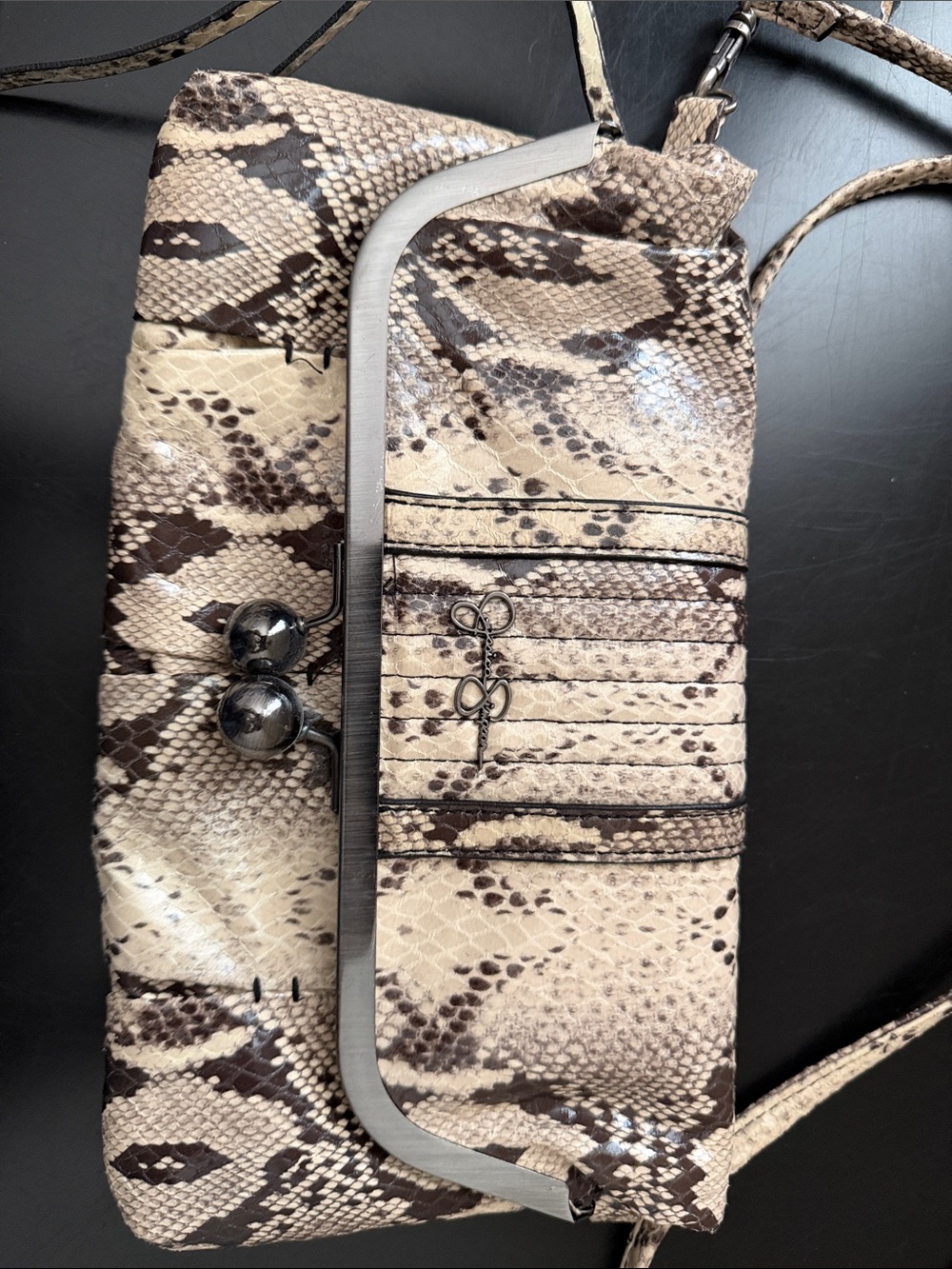 Jessica Simpson Beige and Brown Snake-Print Crossbody Bag